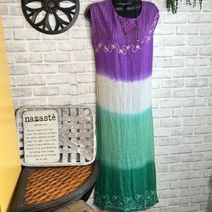 NWT Sunflower Tie Dye Beach Embroidered Sleeveless Dress Flowy Size Medium Boho